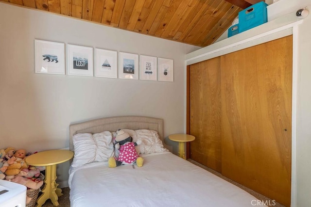 945 Tinker Bell Ave, Big Bear City, CA 92314 - bedroom featuring wood ceiling, lofted ceiling, and a closet