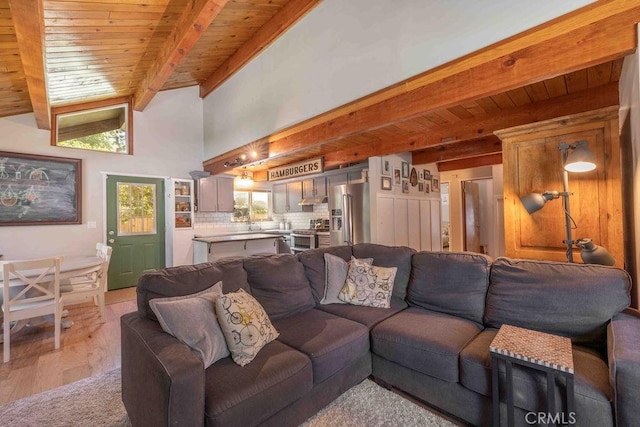 945 Tinker Bell Ave, Big Bear City, CA 92314 - living room featuring wood ceiling and light wood-type flooring