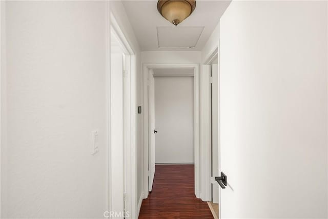 13381 Del Cerro Dr, Tustin, CA 92780 - hall with attic access and dark wood-style floors