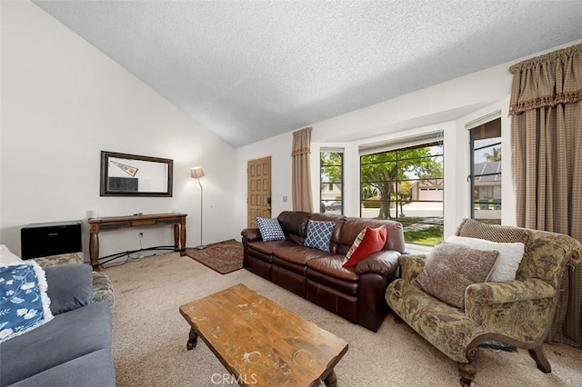 7206 Mimosa Dr, Carlsbad, CA 92011 - carpeted living area featuring a textured ceiling and lofted ceiling