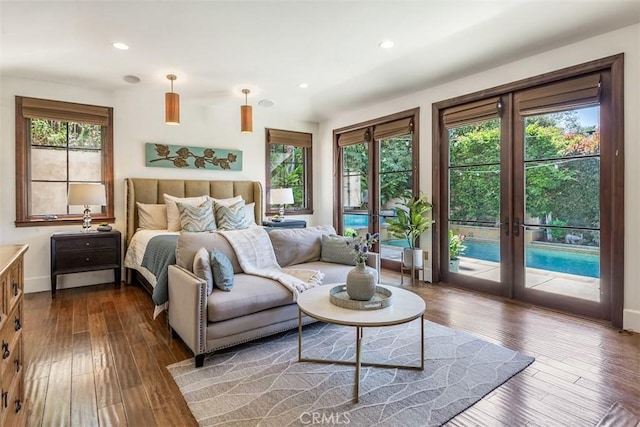 3904 Via Cardelina, Palos Verdes Estates, CA 90274 - bedroom featuring access to outside, dark wood-style floors, recessed lighting, and baseboards