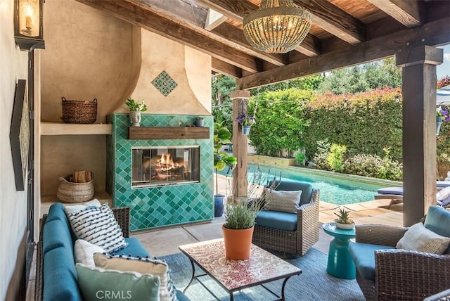 3904 Via Cardelina, Palos Verdes Estates, CA 90274 - view of patio featuring an outdoor living space with a fireplace and an outdoor pool