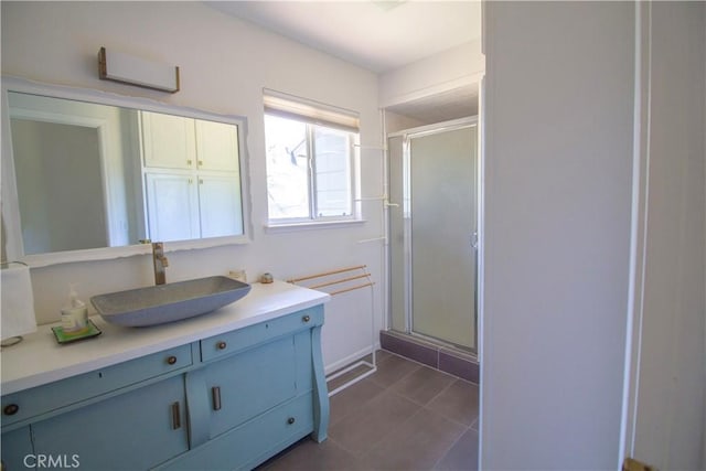 32760 Ram Ln, North Fork, CA 93643 - full bath featuring a shower stall, vanity, and tile patterned flooring