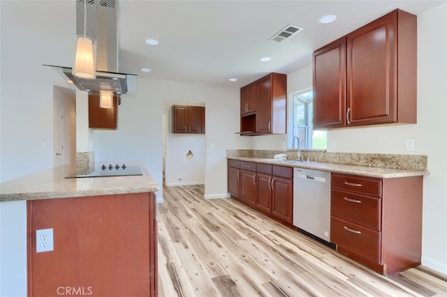 43038 Glacier Ln, Coarsegold, CA 93614 - kitchen featuring dishwasher, a sink, black electric cooktop, light wood-style floors, and baseboards