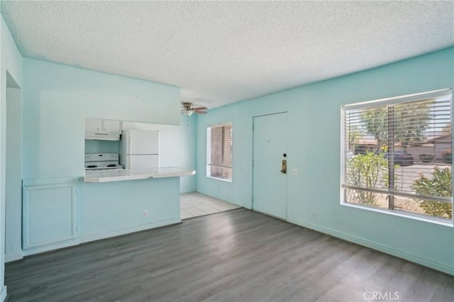 82075 Country Club Dr Unit 31, Indio, CA 92201 - unfurnished living room featuring wood finished floors, healthy amount of natural light, a textured ceiling, and a ceiling fan