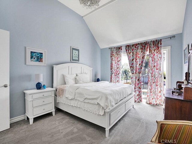3842 Montego Dr, Huntington Beach, CA 92649 - bedroom featuring vaulted ceiling, carpet flooring, and access to exterior