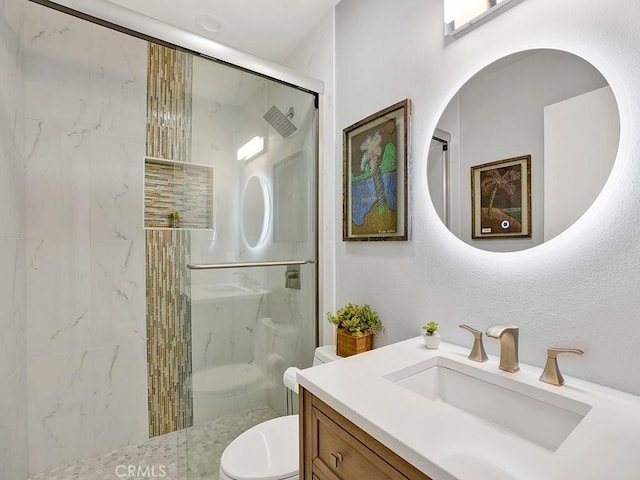 3842 Montego Dr, Huntington Beach, CA 92649 - bathroom featuring a marble finish shower, toilet, and vanity