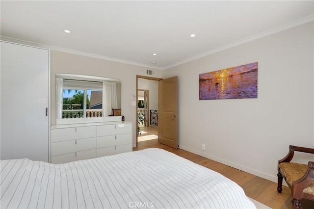 24182 Torena Cir, Mission Viejo, CA 92691 - bedroom featuring wood finished floors, crown molding, baseboards, and recessed lighting