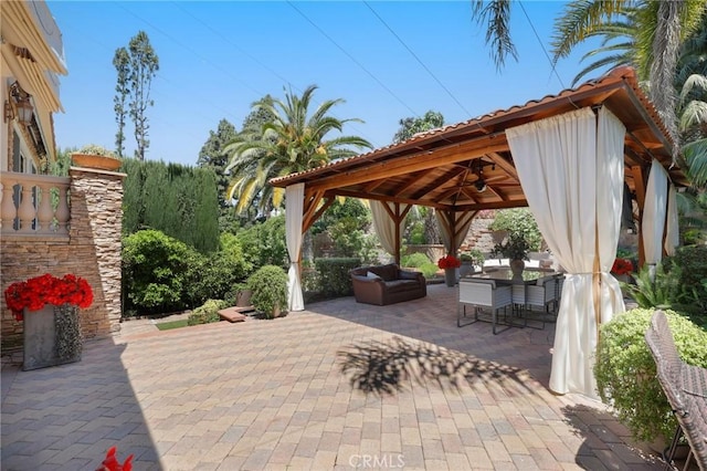 24182 Torena Cir, Mission Viejo, CA 92691 - view of patio featuring a gazebo, outdoor lounge area, and a ceiling fan