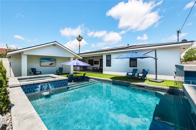 11221 Davenport Rd, Rossmoor, CA 90720 - rear view of property with a patio area, stucco siding, and a pool with connected hot tub