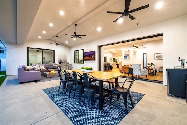 11221 Davenport Rd, Rossmoor, CA 90720 - view of patio / terrace with an outdoor living space, ceiling fan, and outdoor dining space