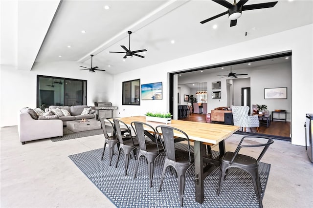 11221 Davenport Rd, Rossmoor, CA 90720 - dining area with a ceiling fan, concrete flooring, and recessed lighting