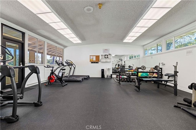 19439 Oak Crossing Rd, Newhall, CA 91321 - gym featuring a textured ceiling and baseboards