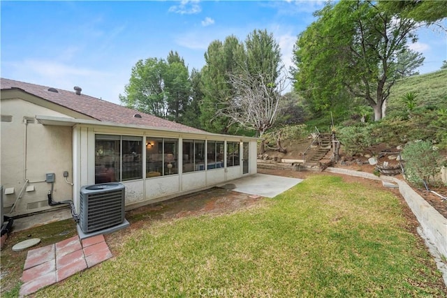 19439 Oak Crossing Rd, Newhall, CA 91321 - view of green lawn featuring a sunroom, stairway, and a patio area