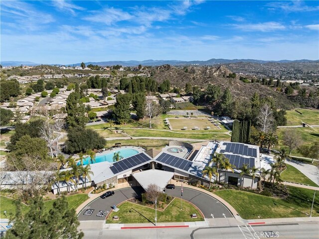19439 Oak Crossing Rd, Newhall, CA 91321 - aerial view of residential area featuring a mountainous background and a pool