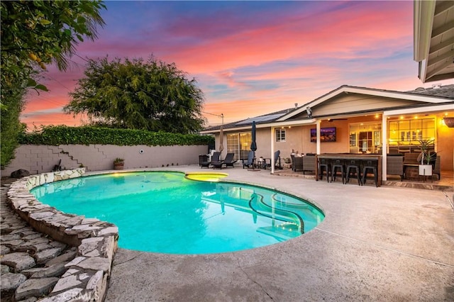 835 S Terri Ann Dr, West Covina, CA 91791 - pool at dusk with a fenced backyard and a patio area