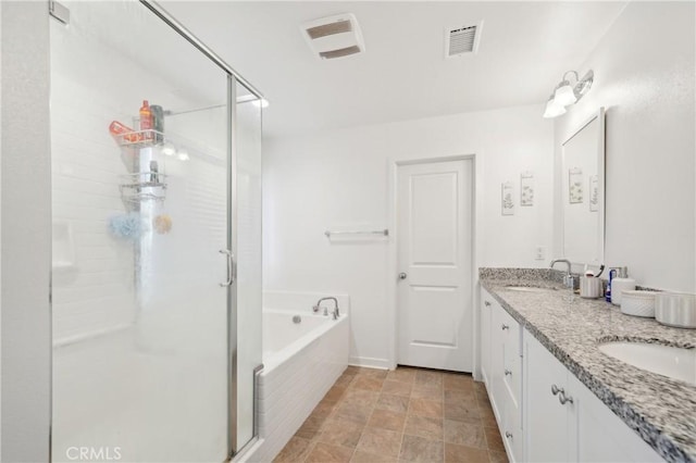 36927 Arezzo Ct, Beaumont, CA 92223 - bathroom with a shower stall, a bath, and double vanity