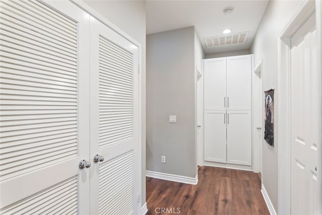 27435 Larabee Ct Unit 2, Murrieta, CA 92562 - corridor featuring baseboards, dark wood-style flooring, and recessed lighting