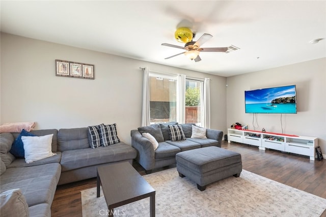 27435 Larabee Ct Unit 2, Murrieta, CA 92562 - living room with wood finished floors and ceiling fan