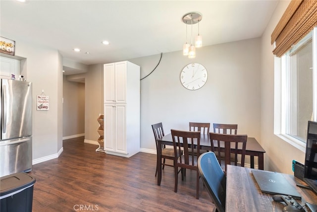 27435 Larabee Ct Unit 2, Murrieta, CA 92562 - dining area featuring dark wood-style floors, recessed lighting, and baseboards