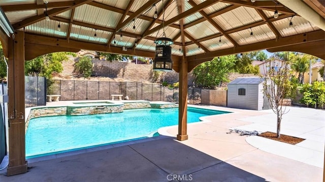 17195 Summit Hills Dr, Canyon Country, CA 91387 - view of pool featuring a gazebo, a patio, and a pool with connected hot tub
