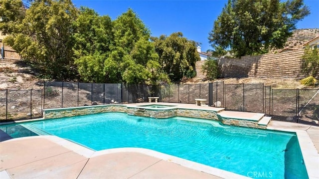 17195 Summit Hills Dr, Canyon Country, CA 91387 - view of swimming pool featuring a fenced backyard, a pool with connected hot tub, and a patio