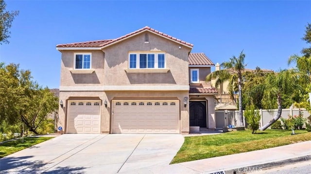 17195 Summit Hills Dr, Canyon Country, CA 91387 - view of front of house with an attached garage, concrete driveway, stucco siding, and a tile roof