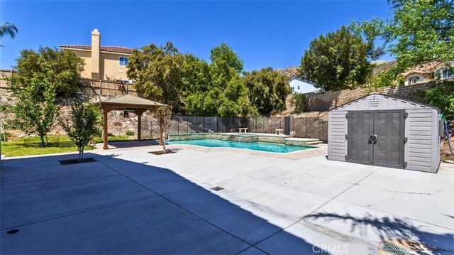 17195 Summit Hills Dr, Canyon Country, CA 91387 - view of swimming pool featuring a gazebo, a patio, and a fenced backyard