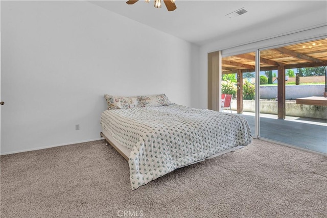 904 Torrey Pines Dr, Paso Robles, CA 93446 - bedroom featuring access to exterior, carpet floors, multiple windows, and ceiling fan