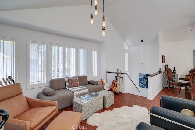 25552 Paseo La Vis Unit 20, Laguna Niguel, CA 92677 - living room with high vaulted ceiling, wood finished floors, and healthy amount of natural light