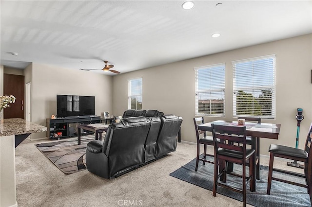 28116 Calle Lumina, Temecula, CA 92592 - carpeted living area featuring baseboards, ceiling fan, and recessed lighting