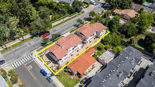 aerial view of residential area with property boundaries highlighted