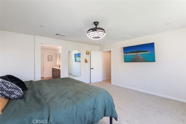 25367 Circle Stone Dr, Menifee, CA 92586 - bedroom featuring baseboards, light colored carpet, and connected bathroom