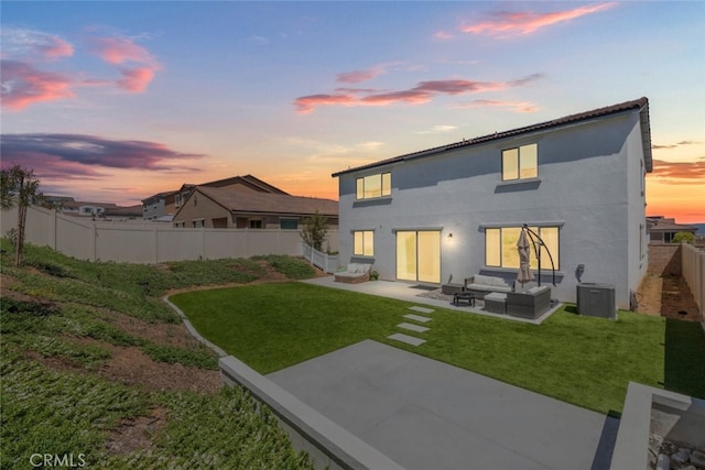 25367 Circle Stone Dr, Menifee, CA 92586 - back of house featuring an outdoor living space, a patio area, central air condition unit, and stucco siding