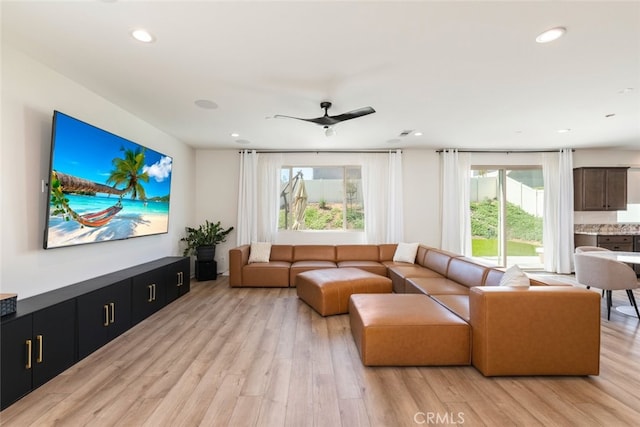 25367 Circle Stone Dr, Menifee, CA 92586 - living room with light wood-style flooring, recessed lighting, and ceiling fan