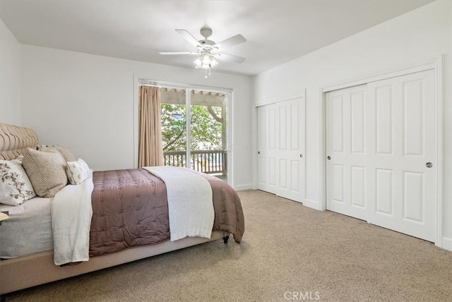 511 3rd St, Paso Robles, CA 93446 - bedroom with carpet flooring, access to outside, two closets, a ceiling fan, and baseboards