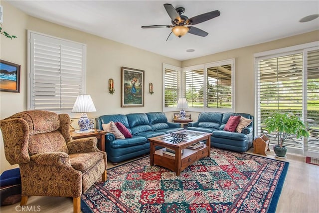 684 Big Spring Dr, Banning, CA 92220 - living area featuring wood finished floors and a ceiling fan