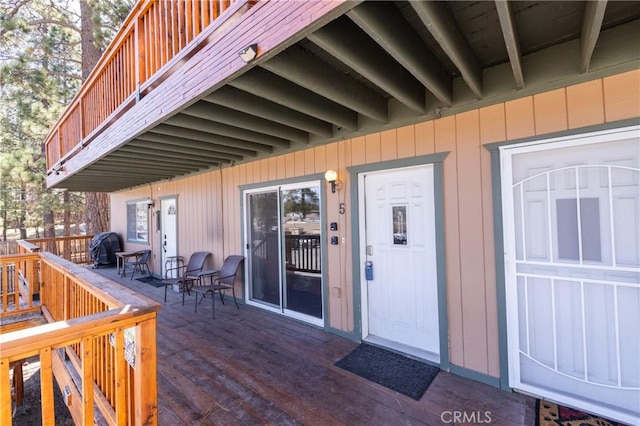 41764 Brownie Ln Unit 5, Big Bear Lake, CA 92315 - doorway to property featuring a wooden deck