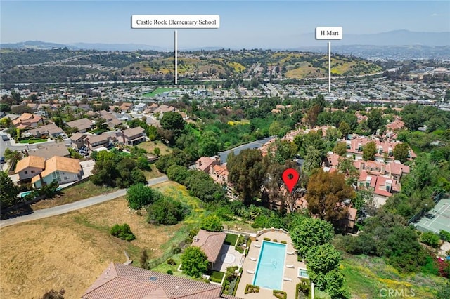 3040 La Paz Ln Unit B, Diamond Bar, CA 91765 - aerial view of residential area featuring a pool area and a mountainous background