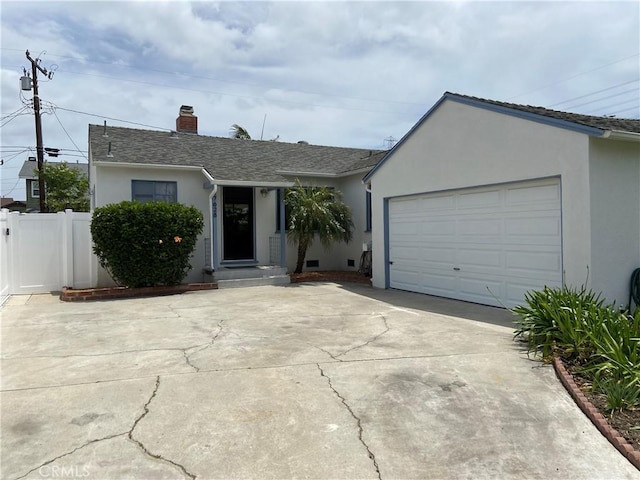 17628 Kornblum Ave, Torrance, CA 90504 - single story home featuring stucco siding, concrete driveway, an attached garage, fence, and a chimney