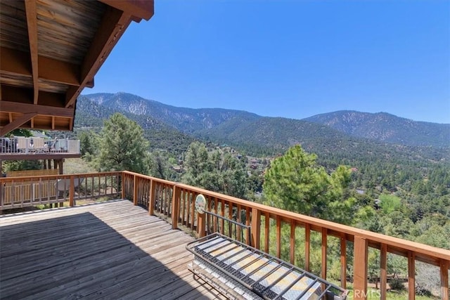 15440 Shasta Way, Pine Mountain Club, CA 93225 - wooden terrace with a mountain view and a wooded view
