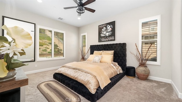 8798 Justify Dr, Rancho Cucamonga, CA 91701 - bedroom featuring carpet floors, baseboards, recessed lighting, and ceiling fan