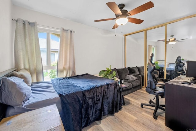 3470 Peach Tree Way, Oceanside, CA 92058 - bedroom with light wood-style floors, a ceiling fan, and a closet