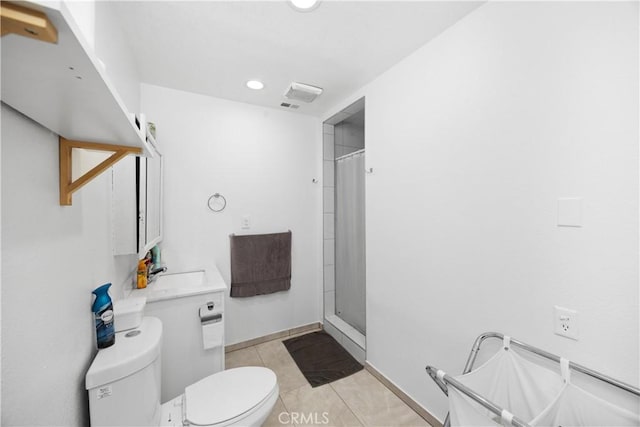 1118 Kwis Ave, Hacienda Heights, CA 91745 - full bathroom with tile patterned floors, a sink, a shower with shower curtain, toilet, and recessed lighting