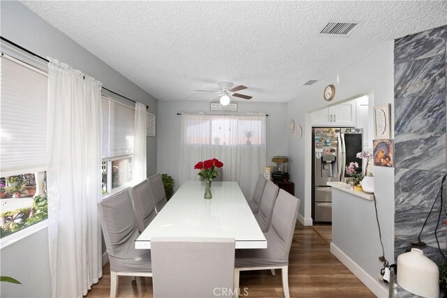 1118 Kwis Ave, Hacienda Heights, CA 91745 - dining space with wood finished floors, a textured ceiling, ceiling fan, and baseboards