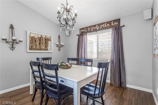 33693 Cattle Creek Rd, Acton, CA 93510 - dining room with a chandelier, dark wood-style flooring, and baseboards