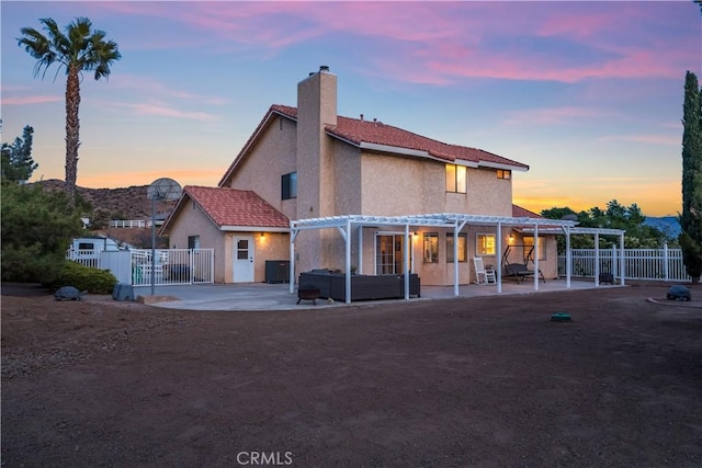 33693 Cattle Creek Rd, Acton, CA 93510 - rear view of house featuring a pergola, a patio, a chimney, and a fenced backyard