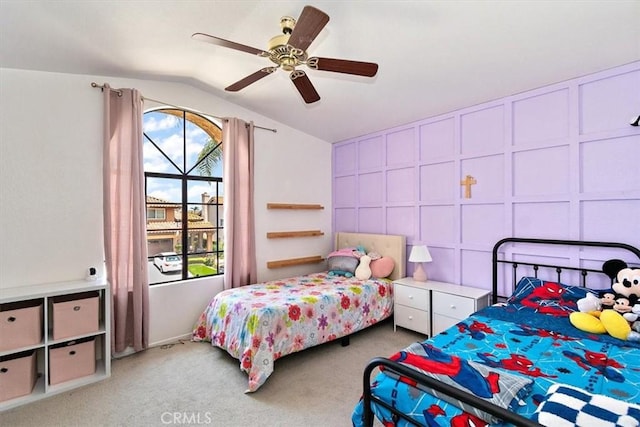 6517 Via Del Prado, Chino Hills, CA 91709 - bedroom featuring vaulted ceiling, carpet, and ceiling fan