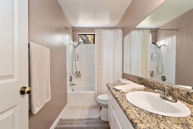 6517 Via Del Prado, Chino Hills, CA 91709 - full bathroom with shower / bath combination with curtain, vanity, toilet, baseboards, and wood finished floors