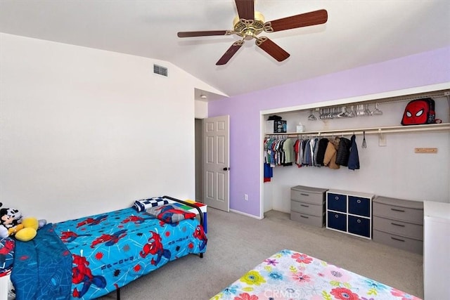 6517 Via Del Prado, Chino Hills, CA 91709 - carpeted bedroom featuring vaulted ceiling, ceiling fan, and a closet